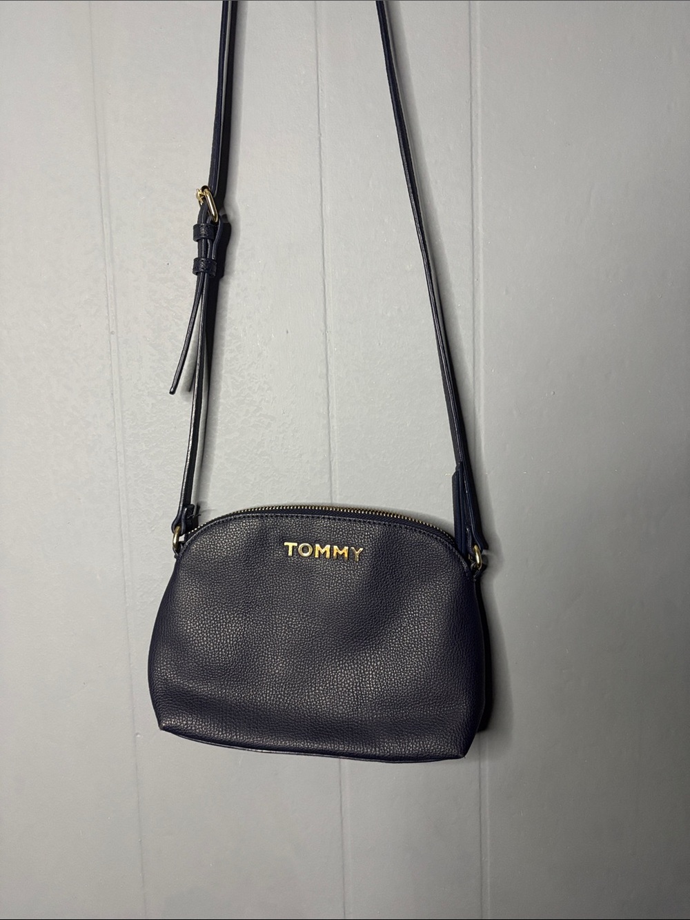 Tommy Hilfiger Navy Pebbled Leather Crossbody with Gold Accent